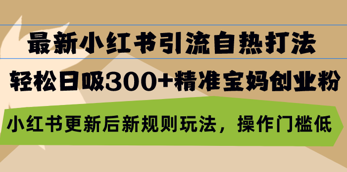 最新小红书引流自热打法，轻松日吸300+精准宝妈创业粉，小红书更新后新…